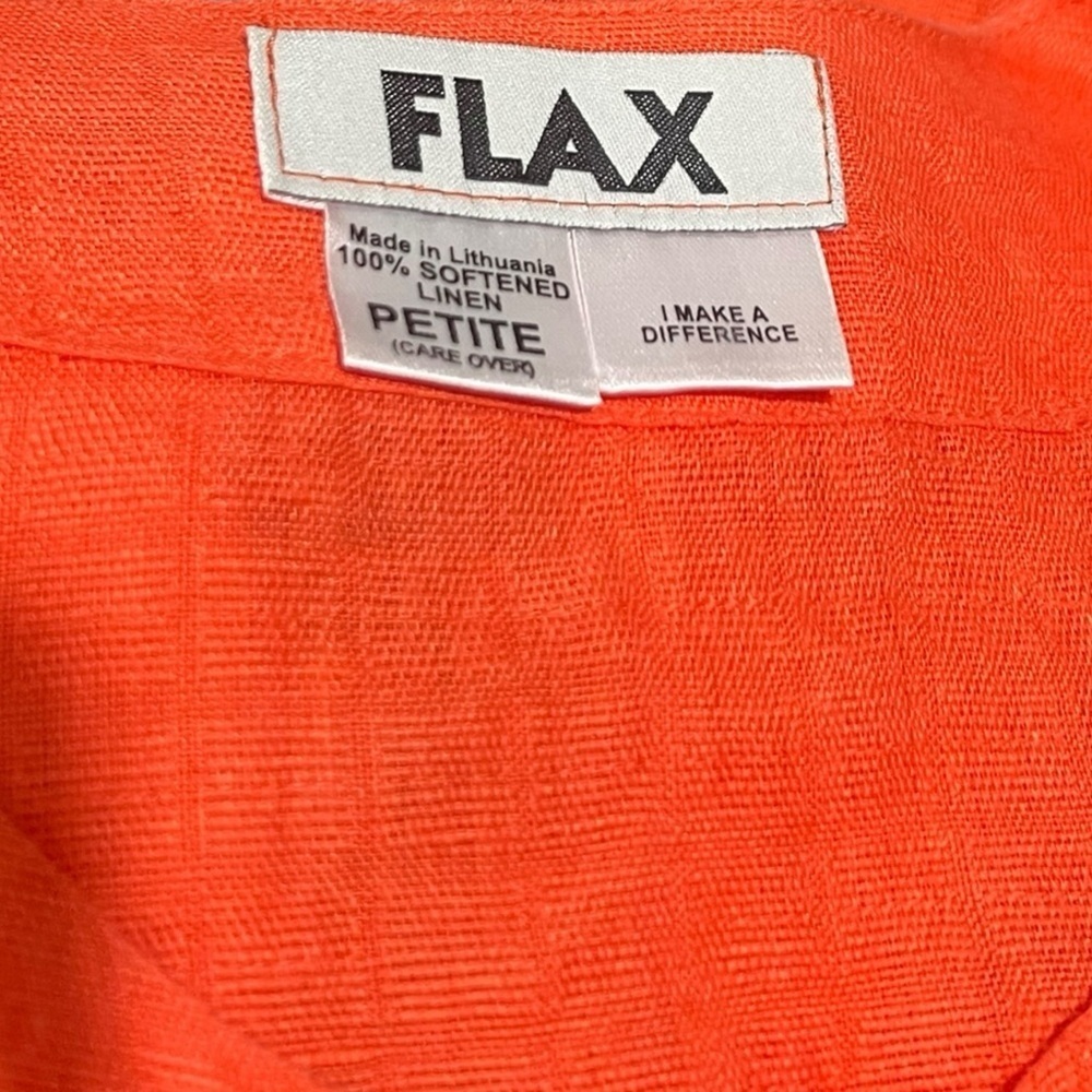 FLAX CORAL ORANGE LINEN LONG SLEEVE BUTTON DOWN  PETITE TUNIC SHIRT - Me… - Picture 10 of 10